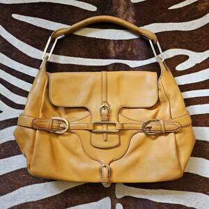 Jimmy Choo Tulita Shoulder Hand Bag Purse Tan Leather Gold Hardware